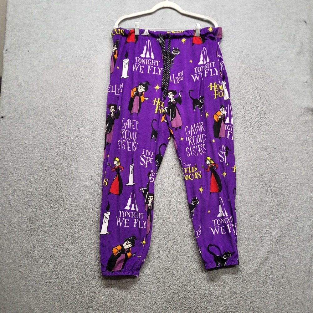 Disney Women Sleepwear L (12-14) Purple Graphic Fleece Hocus Pocus Pajama Pants